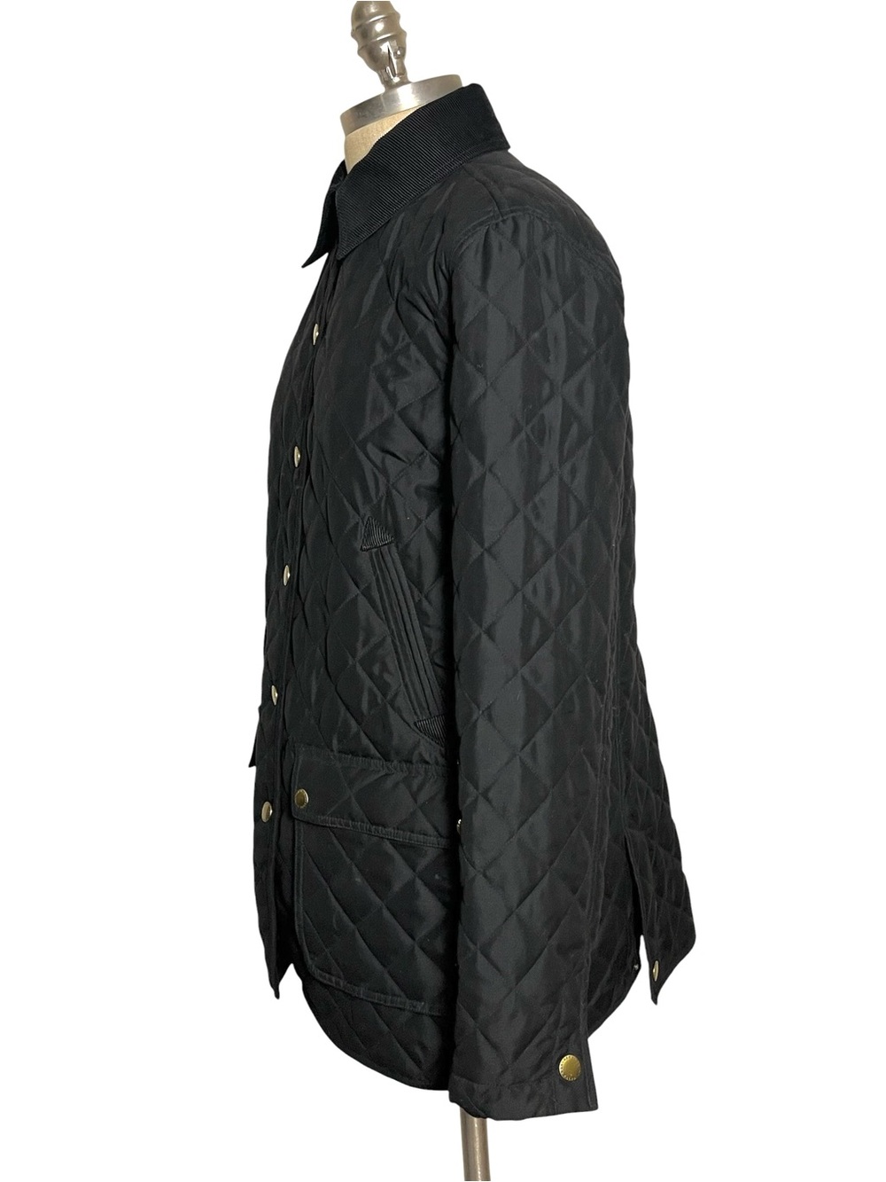 Ralph Lauren Black Quilted Barn Jacket Corduroy Collar Gold Buttons Small - Picture 8 of 13
